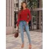 imageATHMILE Womens Long Sleeve Shirts Pleated Crew Neck Casual Fall Fashion Tops Loose Fit Lightweight Girls Outfits ClothesRed