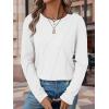 imageATHMILE Womens Long Sleeve Shirts Pleated Crew Neck Casual Fall Fashion Tops Loose Fit Lightweight Girls Outfits ClothesWhite