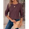 imageATHMILE Womens Long Sleeve Shirts Pleated Crew Neck Casual Fall Fashion Tops Loose Fit Lightweight Girls Outfits ClothesWine Red
