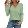 imageATHMILE Long Sleeve T Shirts for Women Lace V Neck Casual Cute Tops Loose Fit Fall Winter Basic ClothingLight Green
