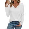 imageATHMILE Long Sleeve T Shirts for Women Lace V Neck Casual Cute Tops Loose Fit Fall Winter Basic ClothingWhite