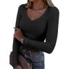 imageATHMILE Womens Fall Deep V Neck Long Sleeve Shirts Modal Slim Fit Basic Tee Tops 2025Ablack