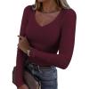 imageATHMILE Womens Fall Deep V Neck Long Sleeve Shirts Modal Slim Fit Basic Tee Tops 2025Aburgundy