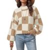 imageATHMILE Womens Fall Fashion Mock Neck Sweater Long Sleeve Plaid Ribbed Knit Loose Pullover Tops Trendy Office OutfitsKhakiplaid