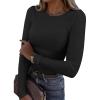 imageATHMILE Womens Long Sleeve Crewneck Ribbed Tops Fitted Stretch Casual Basic T Shirts 2025Ablack