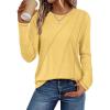 imageATHMILE Womens Long Sleeve Shirts Pleated Crew Neck Casual Fall Fashion Tops Loose Fit Lightweight Girls Outfits ClothesYellow