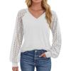 imageATHMILE Womens Long Sleeve Shirts VNeck Lace Tops Business Casual Blouses Tee 2025 Trendy Fall Fashion Outfits ClothesWhite