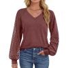 imageATHMILE Womens Long Sleeve Shirts VNeck Lace Tops Business Casual Blouses Tee 2025 Trendy Fall Fashion Outfits ClothesWine Red