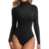 imageATHMILE Womens Mock Turtle Neck Long Sleeve Tops Bodysuit JumpsuitBlack