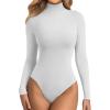 imageATHMILE Womens Mock Turtle Neck Long Sleeve Tops Bodysuit JumpsuitWhite