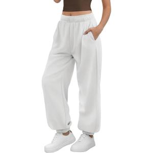 imageATHMILE Sweatpants Women Baggy Lounge Pants Workout Gym Active High Waisted Comfy Joggers for WomenWhite