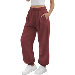 imageATHMILE Sweatpants Women Baggy Lounge Pants Workout Gym Active High Waisted Comfy Joggers for WomenWine Red