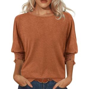imageATHMILE Womens Blouses 34 Length Sleeve Womens Tops Batwing Sleeve Shirts for Women Trendy Dressy Casual Business Tees 2025Coffee