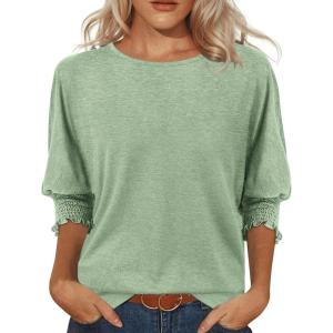 imageATHMILE Womens Blouses 34 Length Sleeve Womens Tops Batwing Sleeve Shirts for Women Trendy Dressy Casual Business Tees 2025Grassgreen