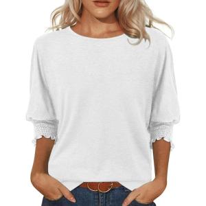 imageATHMILE Womens Blouses 34 Length Sleeve Womens Tops Batwing Sleeve Shirts for Women Trendy Dressy Casual Business Tees 2025White
