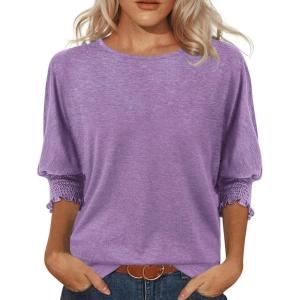 imageATHMILE Womens Blouses 34 Length Sleeve Womens Tops Batwing Sleeve Shirts for Women Trendy Dressy Casual Business Tees 2025Wisteria