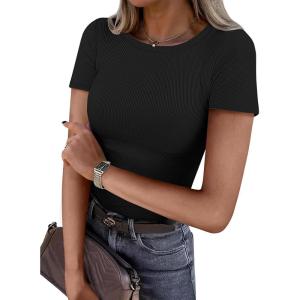 imageATHMILE Womens Long Sleeve Crewneck Ribbed Tops Fitted Stretch Casual Basic T Shirts 2025Bblack