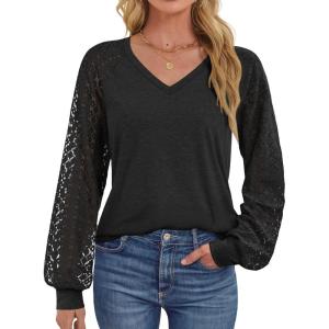 imageATHMILE Womens Long Sleeve Shirts VNeck Lace Tops Business Casual Blouses Tee 2025 Trendy Fall Fashion Outfits ClothesBlack