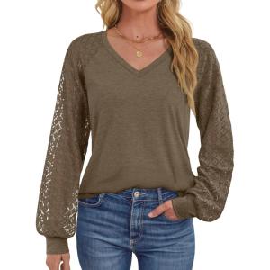 imageATHMILE Womens Long Sleeve Shirts VNeck Lace Tops Business Casual Blouses Tee 2025 Trendy Fall Fashion Outfits ClothesCoffeegrey