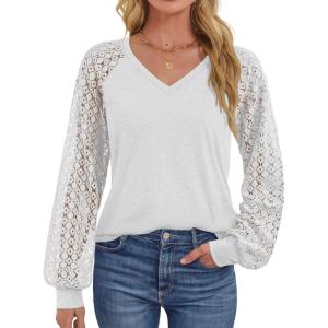 imageATHMILE Womens Long Sleeve Shirts VNeck Lace Tops Business Casual Blouses Tee 2025 Trendy Fall Fashion Outfits ClothesWhite