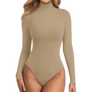 imageATHMILE Womens Mock Turtle Neck Long Sleeve Tops Bodysuit JumpsuitNude