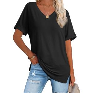 imageATHMILE Womens Summer 2025 V Neck Casual Tunic Tops Spring Fashion Basic Trendy OutfitsBlack