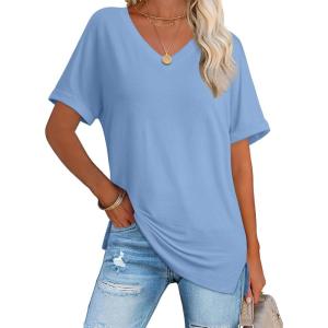 imageATHMILE Womens Summer 2025 V Neck Casual Tunic Tops Spring Fashion Basic Trendy OutfitsBlue