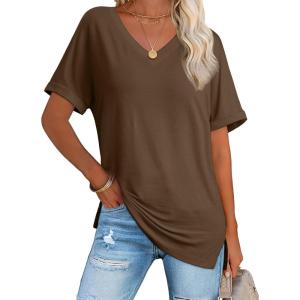 imageATHMILE Womens Summer 2025 V Neck Casual Tunic Tops Spring Fashion Basic Trendy OutfitsBrown