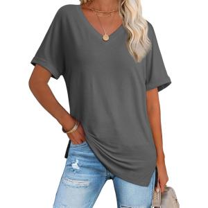 imageATHMILE Womens Summer 2025 V Neck Casual Tunic Tops Spring Fashion Basic Trendy OutfitsDarkgrey