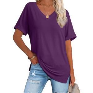 imageATHMILE Womens Summer 2025 V Neck Casual Tunic Tops Spring Fashion Basic Trendy OutfitsDarkpurple