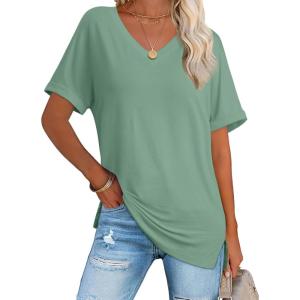 imageATHMILE Womens Summer 2025 V Neck Casual Tunic Tops Spring Fashion Basic Trendy OutfitsGreygreen