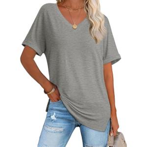 imageATHMILE Womens Summer 2025 V Neck Casual Tunic Tops Spring Fashion Basic Trendy OutfitsLightgrey