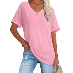 imageATHMILE Womens Summer 2025 V Neck Casual Tunic Tops Spring Fashion Basic Trendy OutfitsPink