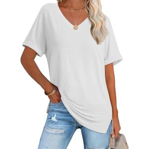 imageATHMILE Womens Summer 2025 V Neck Casual Tunic Tops Spring Fashion Basic Trendy OutfitsWhite
