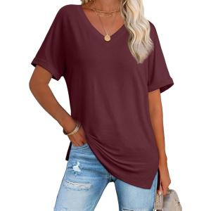 imageATHMILE Womens Summer 2025 V Neck Casual Tunic Tops Spring Fashion Basic Trendy OutfitsWinered