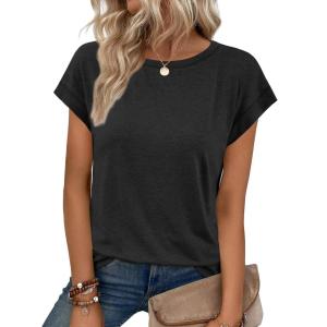 imageATHMILE Womens Tops Basic T Shirts Summer Business Dressy Casual Cap Sleeve Tee Cute Clothes Trendy Fashion OutfitsBlack