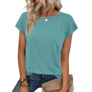 imageATHMILE Womens Tops Basic T Shirts Summer Business Dressy Casual Cap Sleeve Tee Cute Clothes Trendy Fashion OutfitsBlue Green