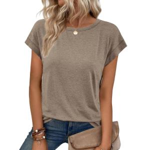 imageATHMILE Womens Tops Basic T Shirts Summer Business Dressy Casual Cap Sleeve Tee Cute Clothes Trendy Fashion OutfitsCoffee Grey