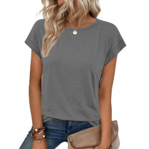 imageATHMILE Womens Tops Basic T Shirts Summer Business Dressy Casual Cap Sleeve Tee Cute Clothes Trendy Fashion OutfitsDark Grey