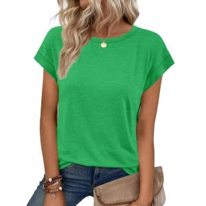 imageATHMILE Womens Tops Basic T Shirts Summer Business Dressy Casual Cap Sleeve Tee Cute Clothes Trendy Fashion OutfitsGreen