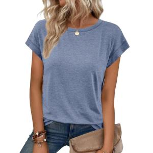 imageATHMILE Womens Tops Basic T Shirts Summer Business Dressy Casual Cap Sleeve Tee Cute Clothes Trendy Fashion OutfitsGrey Blue