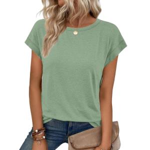 imageATHMILE Womens Tops Basic T Shirts Summer Business Dressy Casual Cap Sleeve Tee Cute Clothes Trendy Fashion OutfitsGrey Green