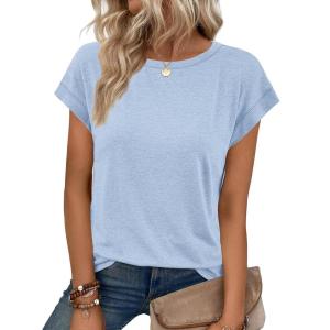 imageATHMILE Womens Tops Basic T Shirts Summer Business Dressy Casual Cap Sleeve Tee Cute Clothes Trendy Fashion OutfitsIce Blue