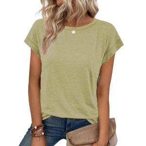imageATHMILE Womens Tops Basic T Shirts Summer Business Dressy Casual Cap Sleeve Tee Cute Clothes Trendy Fashion OutfitsLight Green