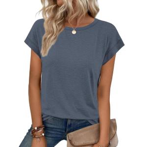 imageATHMILE Womens Tops Basic T Shirts Summer Business Dressy Casual Cap Sleeve Tee Cute Clothes Trendy Fashion OutfitsNavy