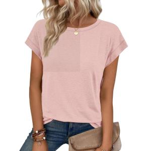 imageATHMILE Womens Tops Basic T Shirts Summer Business Dressy Casual Cap Sleeve Tee Cute Clothes Trendy Fashion OutfitsPink