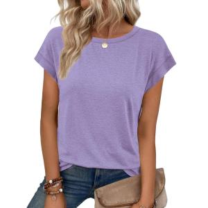 imageATHMILE Womens Tops Basic T Shirts Summer Business Dressy Casual Cap Sleeve Tee Cute Clothes Trendy Fashion OutfitsPurple