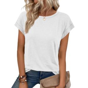 imageATHMILE Womens Tops Basic T Shirts Summer Business Dressy Casual Cap Sleeve Tee Cute Clothes Trendy Fashion OutfitsWhite