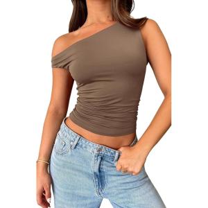 imageWomens Off The Shoulder Tops Summer Shirts Going Out Crop Tank Top Y2K T Corset Tube Cute FashionCoffee Grey