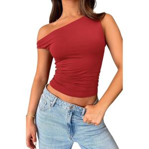 imageWomens Off The Shoulder Tops Summer Shirts Going Out Crop Tank Top Y2K T Corset Tube Cute FashionRed